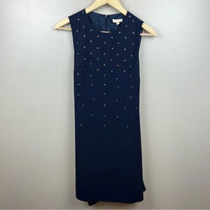 Shoshanna Maureen Dress Size 2 Navy Blue Beaded Tie Back Work Career Event NWT